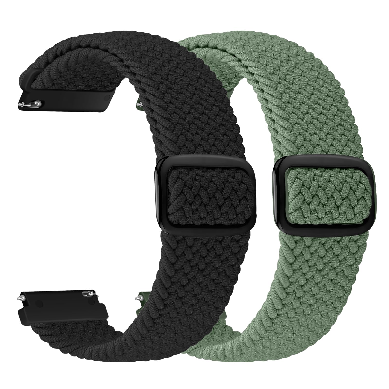 Solo Loop 2 Pack Quick Release Braided Bands - Adjustable Soft Band 18mm 19mm 20mm 22mm 24mm for Women Men